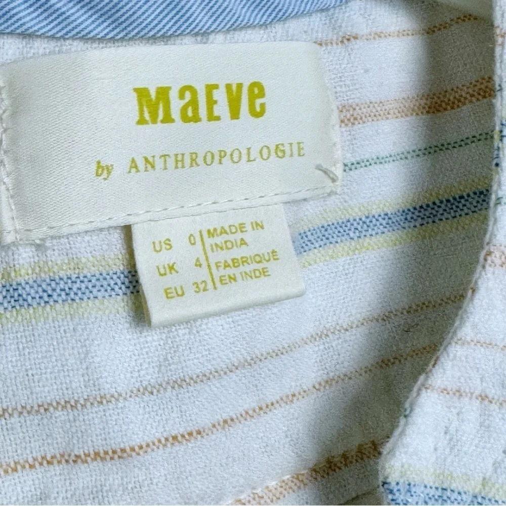 Anthropologie Maeve Blue Stripe Button/Tie Front Sleeveless Top Sz 0/XS Beachy